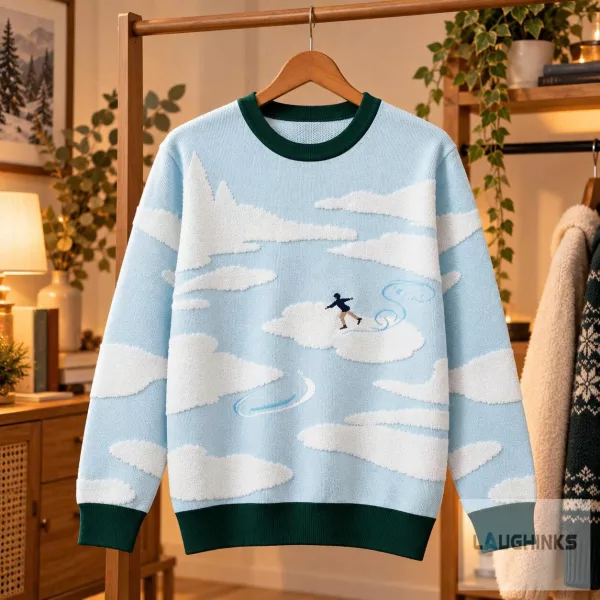 Ugly Ice Skating Cloud Pine Tree Sweater