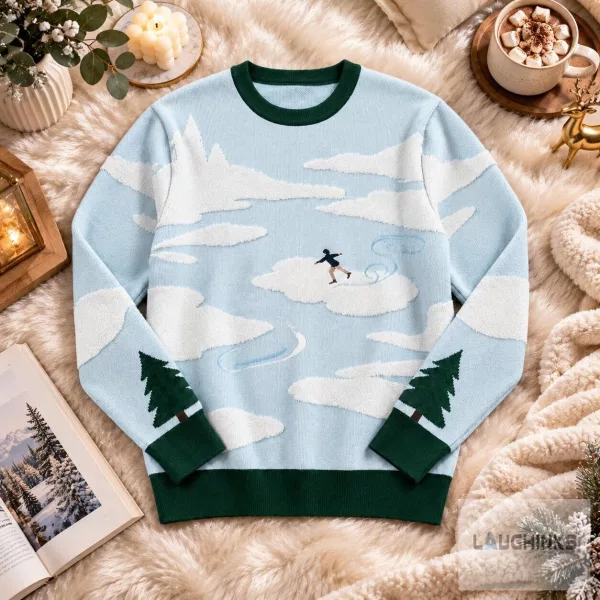 Ugly Ice Skating Cloud Pine Tree Sweater