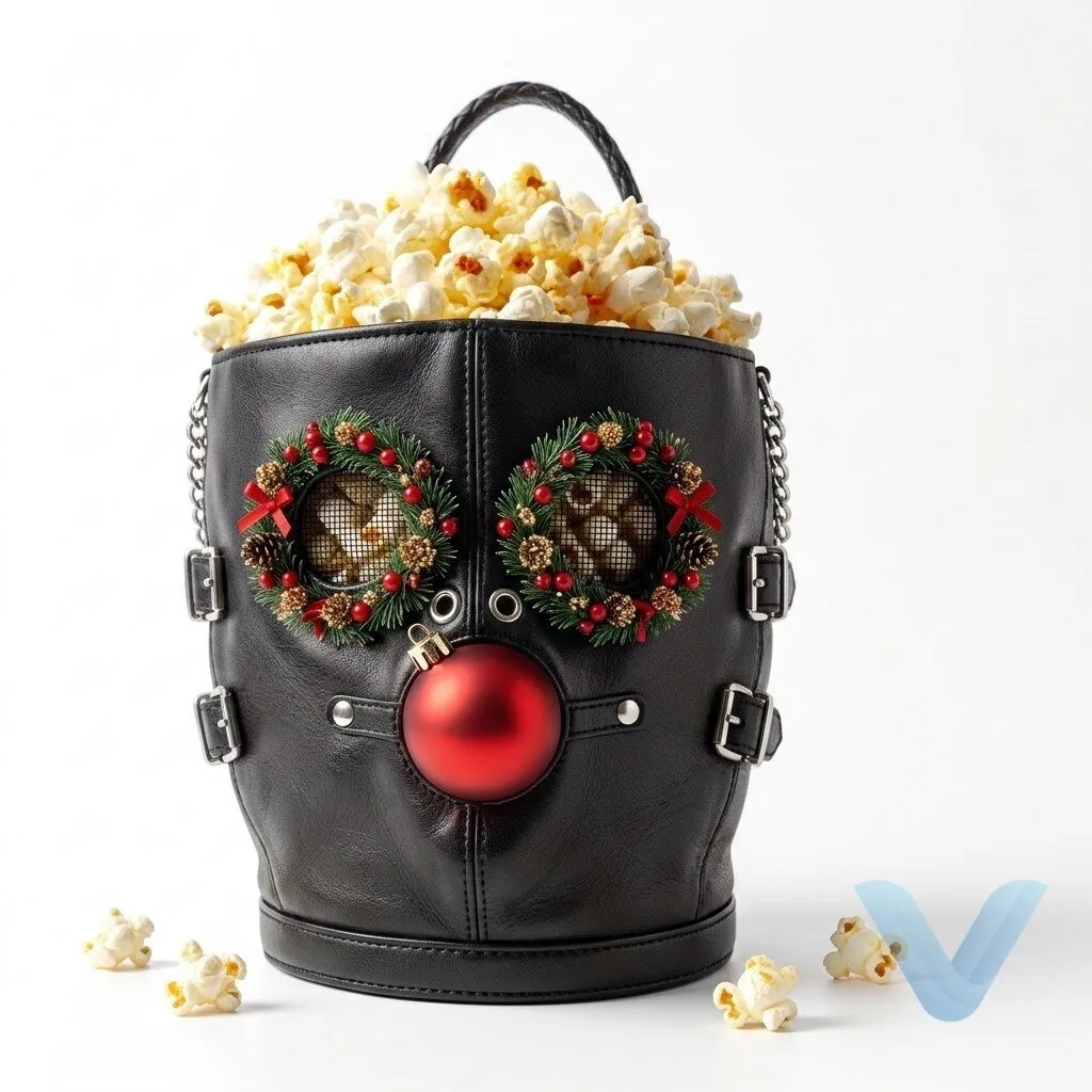 Christmas at the Kringles black leather BDSM mask gimp mask parody popcorn bucket 5 Christmas at the Kringles black leather BDSM mask gimp mask parody popcorn bucket
