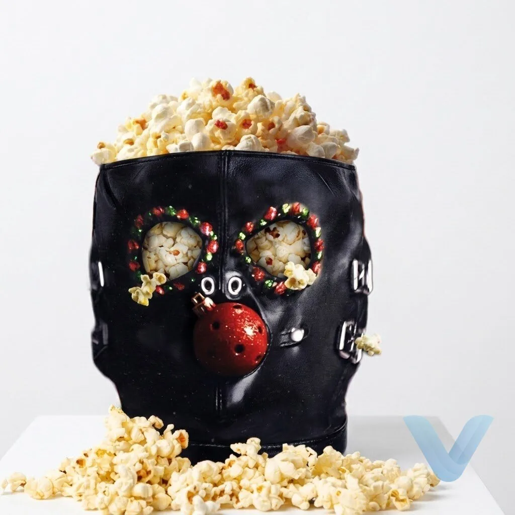 Christmas at the Kringles black leather BDSM mask gimp mask parody popcorn bucket 6 Christmas at the Kringles black leather BDSM mask gimp mask parody popcorn bucket