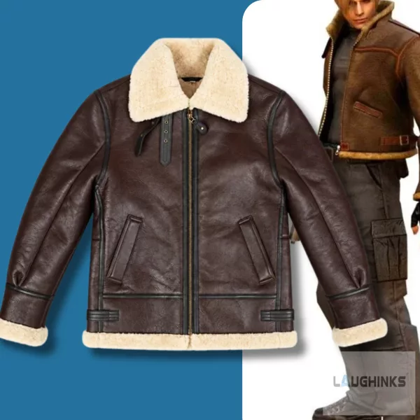 Leon Kennedy RE4 Shearling Leather Jackets Brown Resident Evil Cosplay Costume Shirt