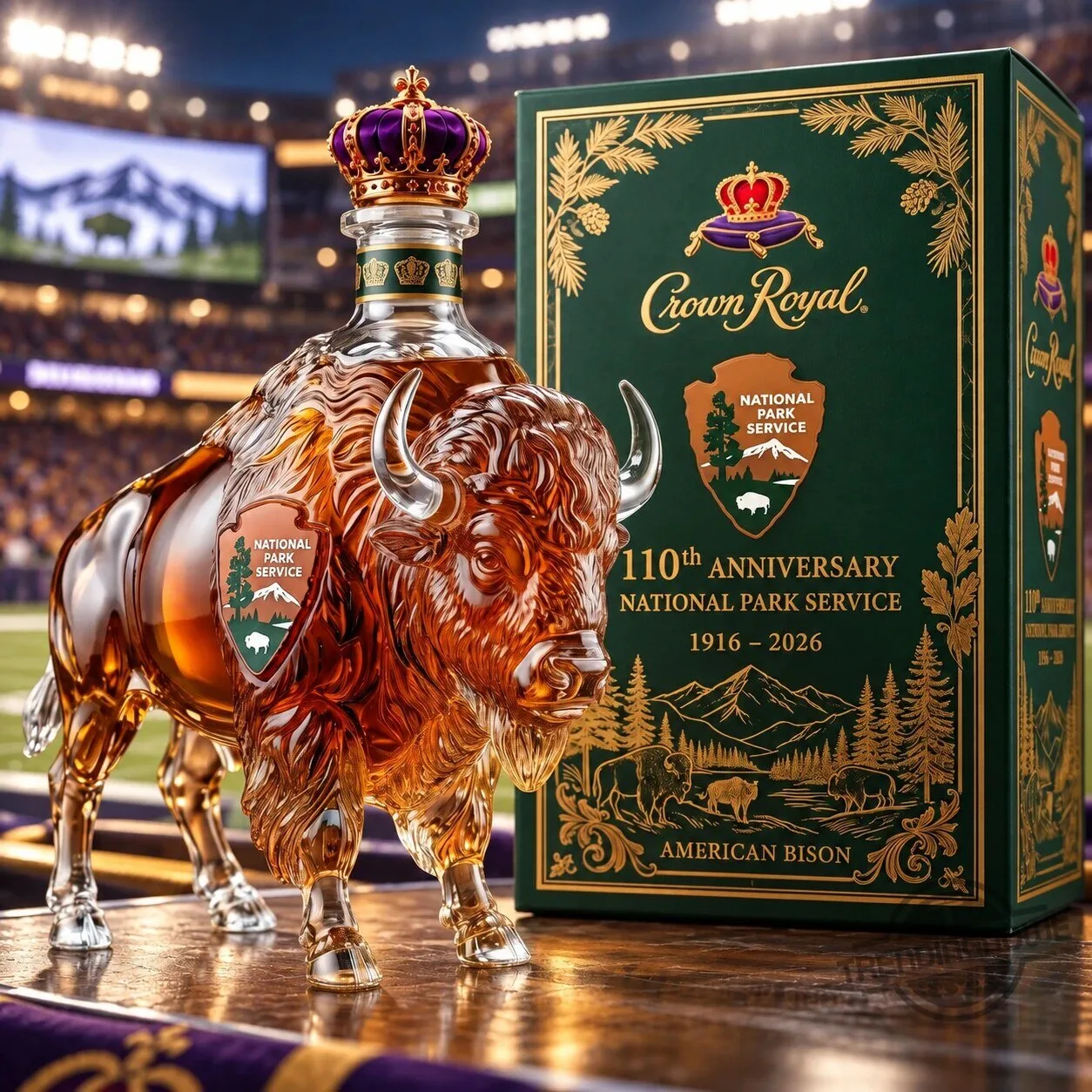 National Park Service 110th Anniversary Crown Royal Bison Whiskey Bottle Decanter