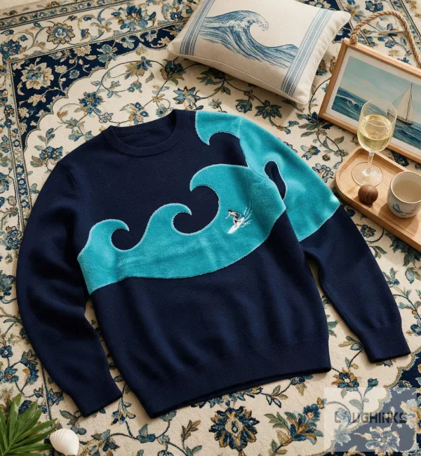 Surfing Ocean Wave Graphic Sweater Ugly Vintage Surfer Apparel