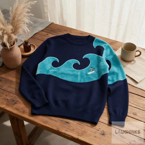 Surfing Ocean Wave Graphic Sweater Ugly Vintage Surfer Apparel