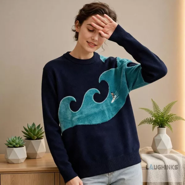 Surfing Ocean Wave Graphic Sweater Ugly Vintage Surfer Apparel