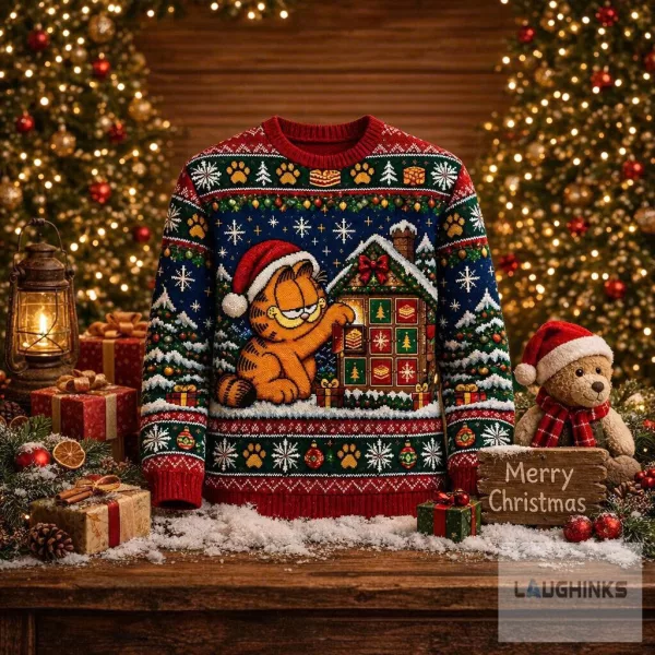 Ugly Garfield Cat Christmas Advent Calendar Sweater Graphic Knit Apparel