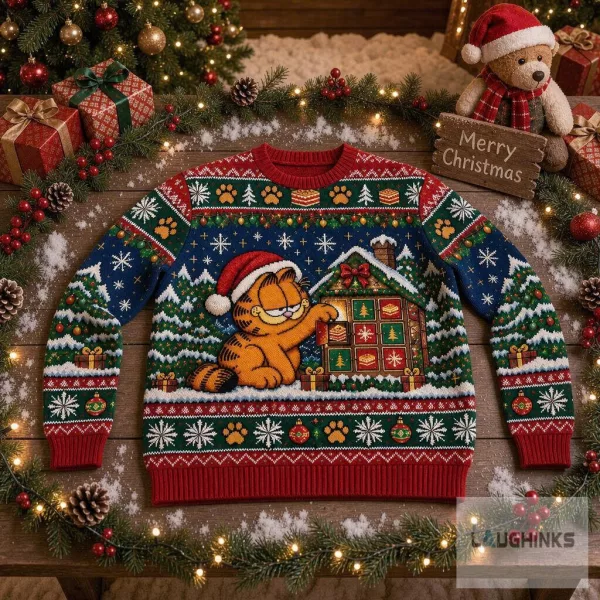 Ugly Garfield Cat Christmas Advent Calendar Sweater Graphic Knit Apparel