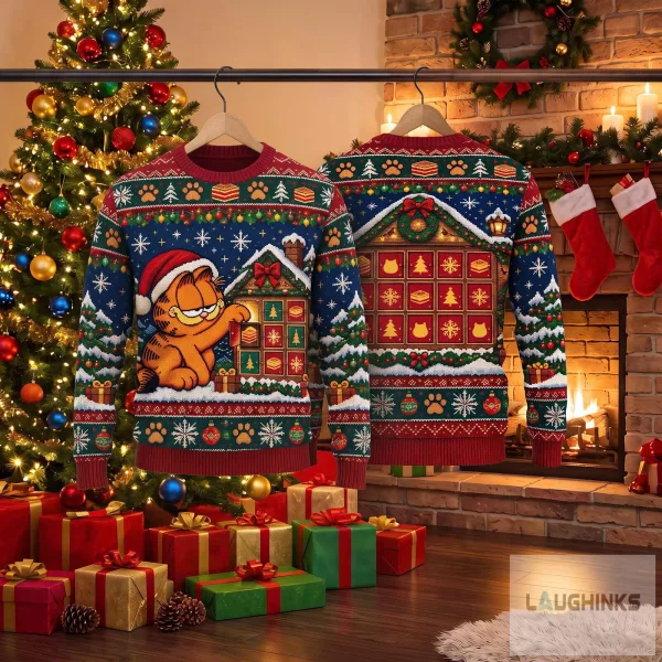 Ugly Garfield Cat Christmas Advent Calendar Sweater Graphic Knit Apparel