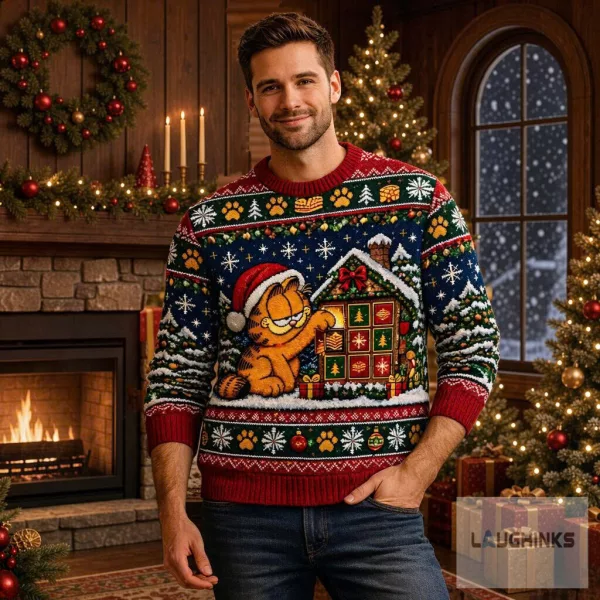 Ugly Garfield Cat Christmas Advent Calendar Sweater Graphic Knit Apparel