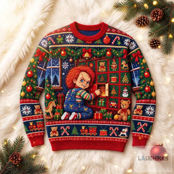 Ugly Chucky Horror Movie Christmas Advent Calendar Sweater Graphic Knit Apparel