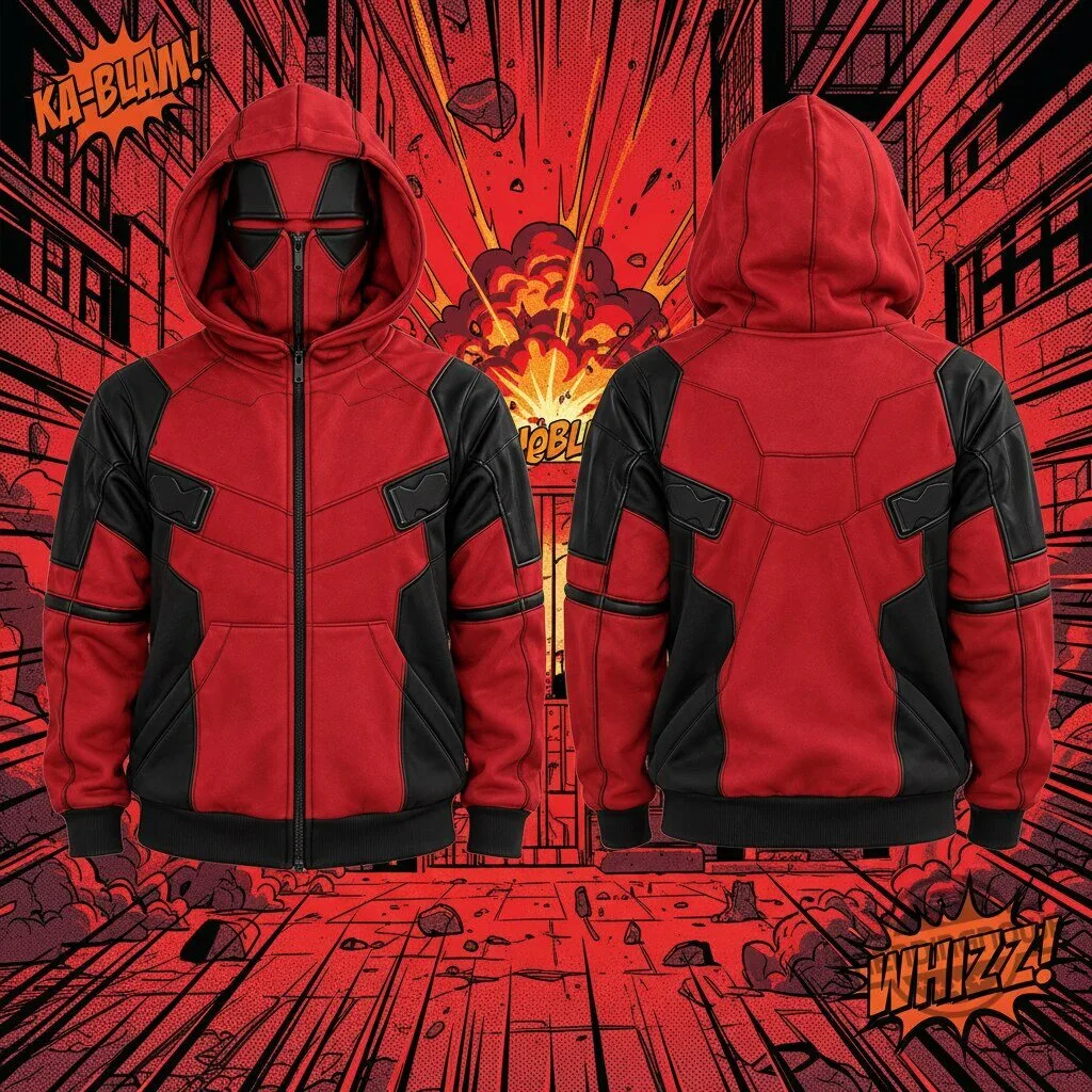Marvel Superhero Deadpool Balaclava Zip Hoodie Cosplay Full Zip Mask Jacket 6 Marvel Superhero Deadpool Balaclava Zip Hoodie Cosplay Full Zip Mask Jacket