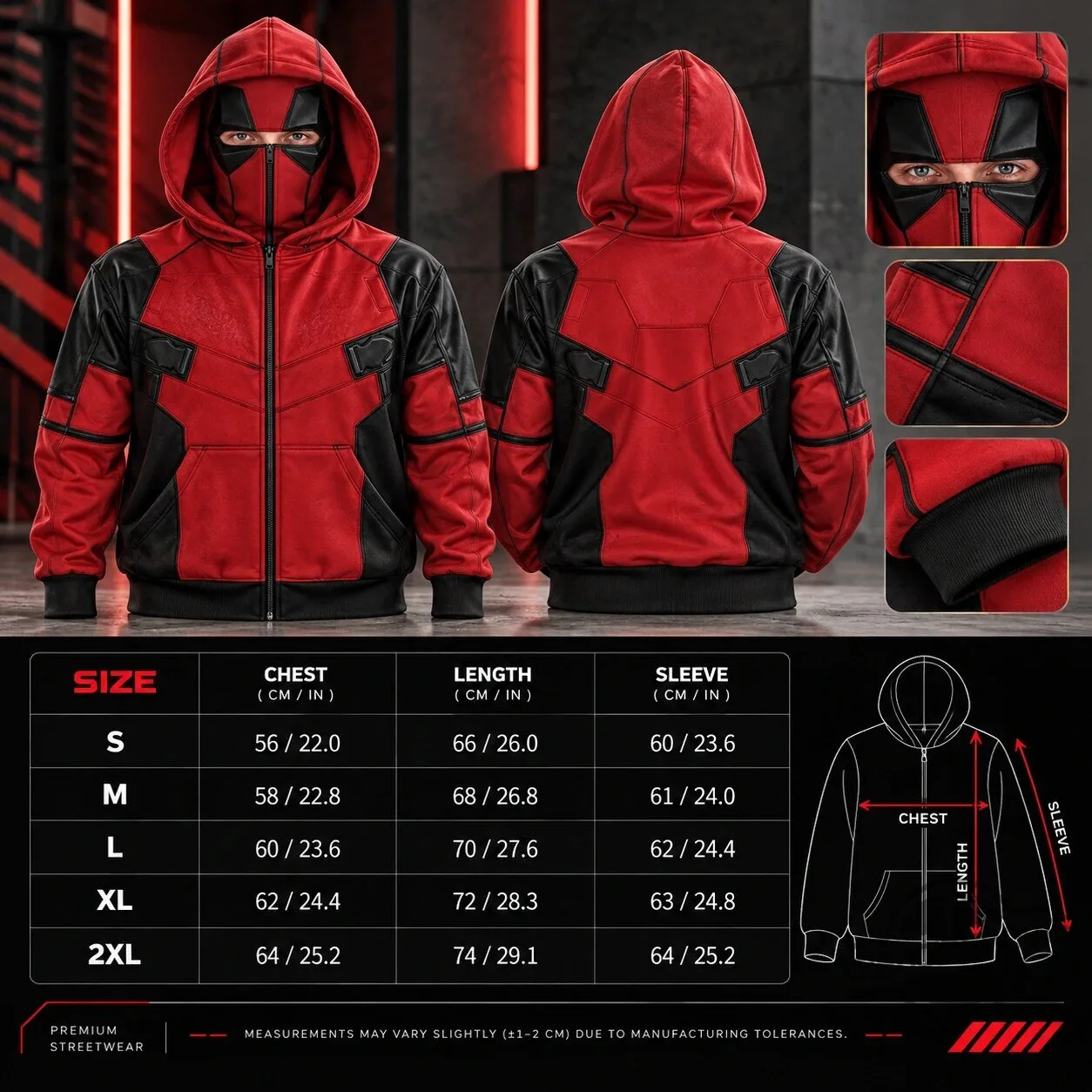 Marvel Superhero Deadpool Balaclava Zip Hoodie Cosplay Full Zip Mask Jacket 7 Marvel Superhero Deadpool Balaclava Zip Hoodie Cosplay Full Zip Mask Jacket