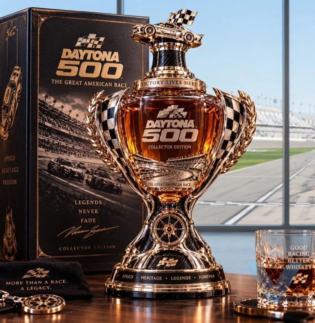 Daytona 500 Racing Legacy Trophy Whiskey Decanter Party Favors, Birthday Housewarming Anniversary Gift for Whiskey Lover