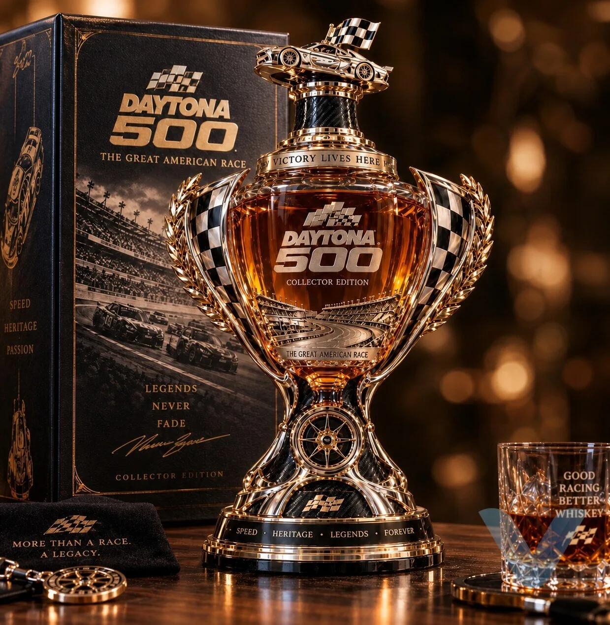 Daytona 500 Racing Legacy Trophy Whiskey Decanter Party Favors, Birthday Housewarming Anniversary Gift for Whiskey Lover