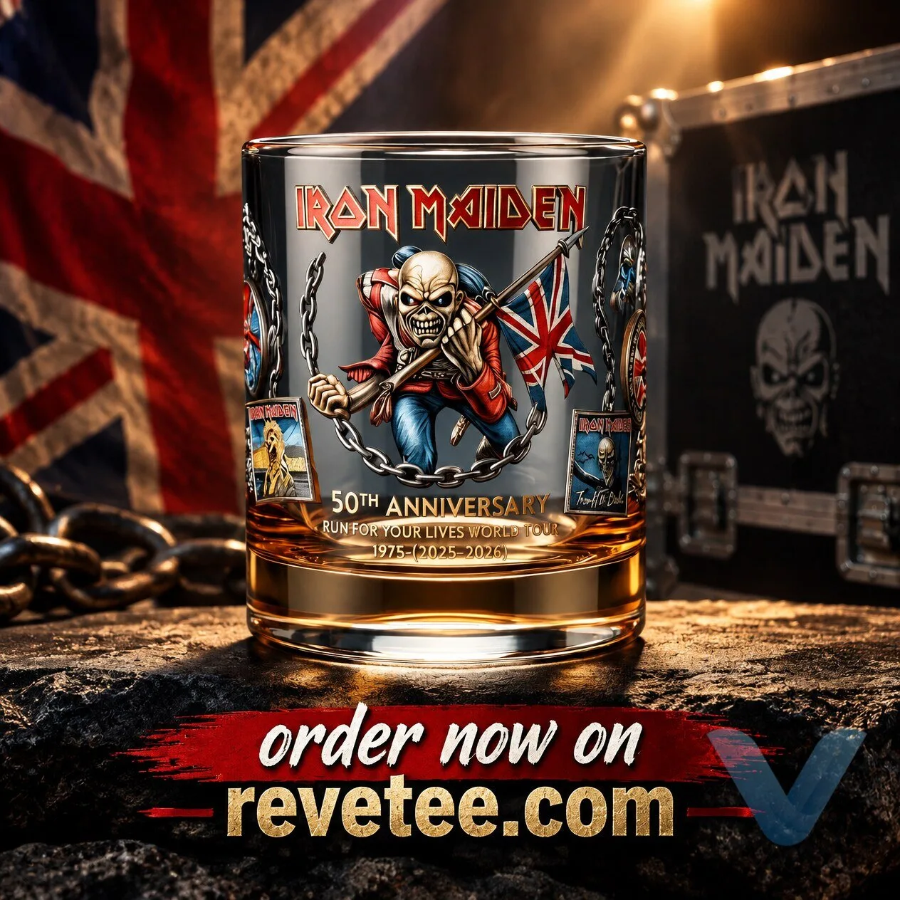 Iron Maiden 50th Anniversary Run for Your Lives World Tour (1975–2025/2026) whiskey rocks glass 1 Iron Maiden 50th Anniversary Run for Your Lives World Tour (1975–2025/2026) whiskey rocks glass