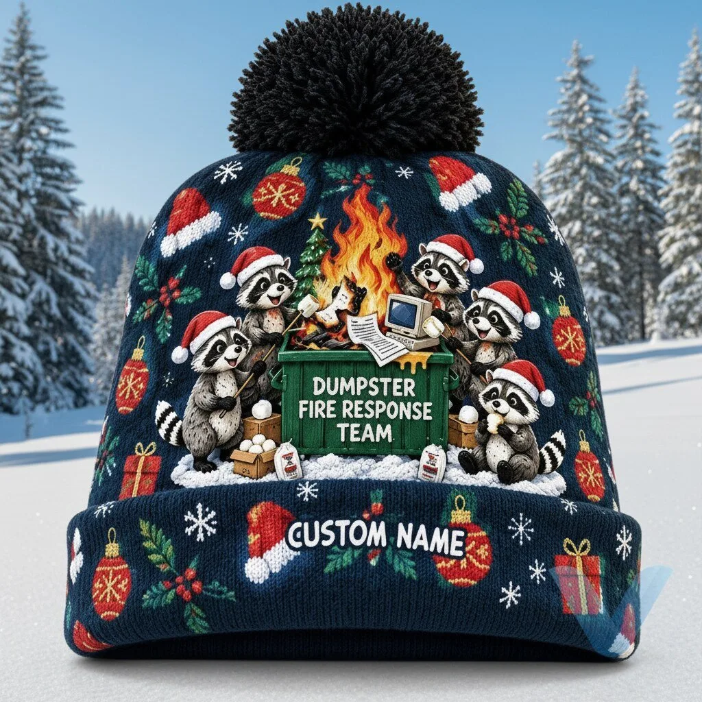 Raccoon Dumpster Fire Response Team Bobble Beanie Hat - Personalized Gifts For Coworkers 2 Raccoon Dumpster Fire Response Team Bobble Beanie Hat - Personalized Gifts For Coworkers