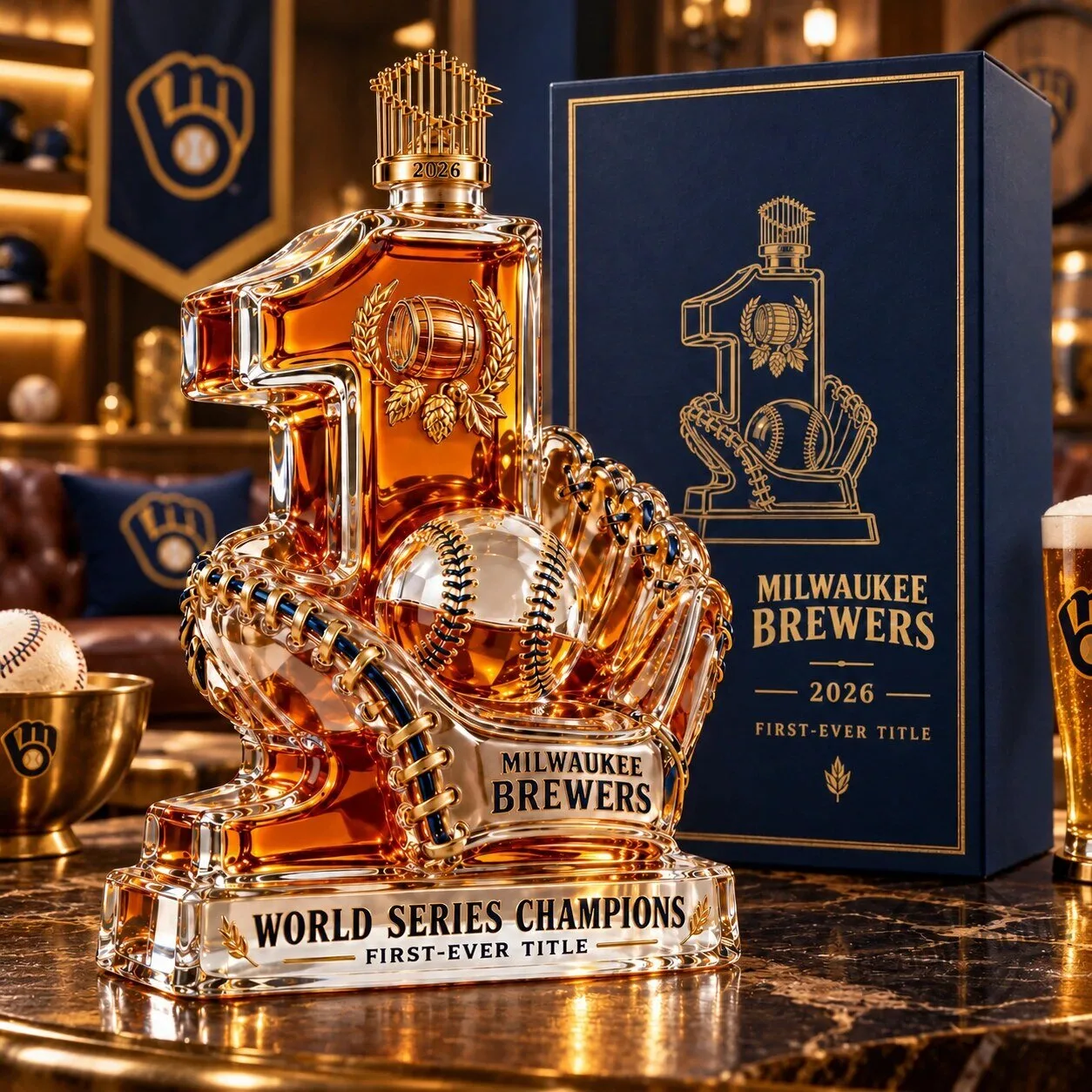 Milwaukee Brewers 2026 World Series Champions First Ever Title #1 Whiskey Decanter 3 Milwaukee Brewers 2026 World Series Champions First Ever Title #1 Whiskey Decanter