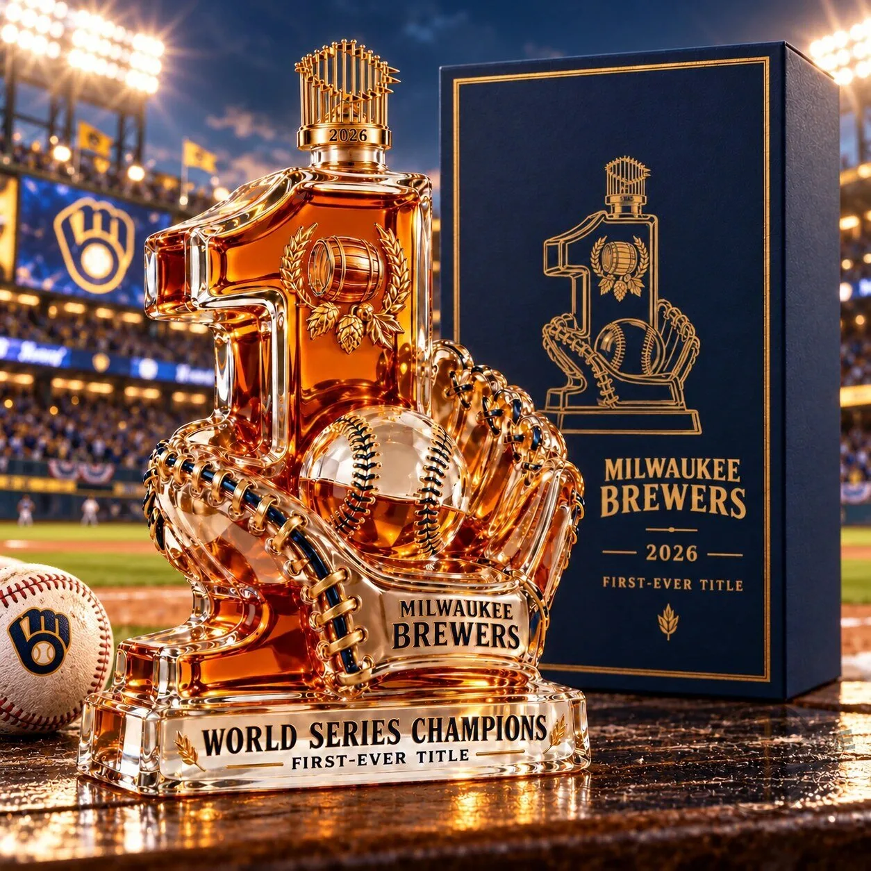 Milwaukee Brewers 2026 World Series Champions First Ever Title #1 Whiskey Decanter 7 Milwaukee Brewers 2026 World Series Champions First Ever Title #1 Whiskey Decanter