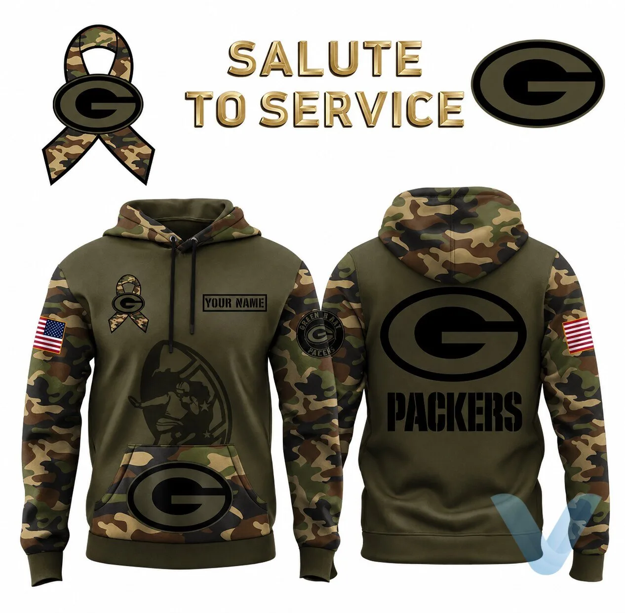 Green Bay Packers x Salute To Service Personalized Edition Hoodie