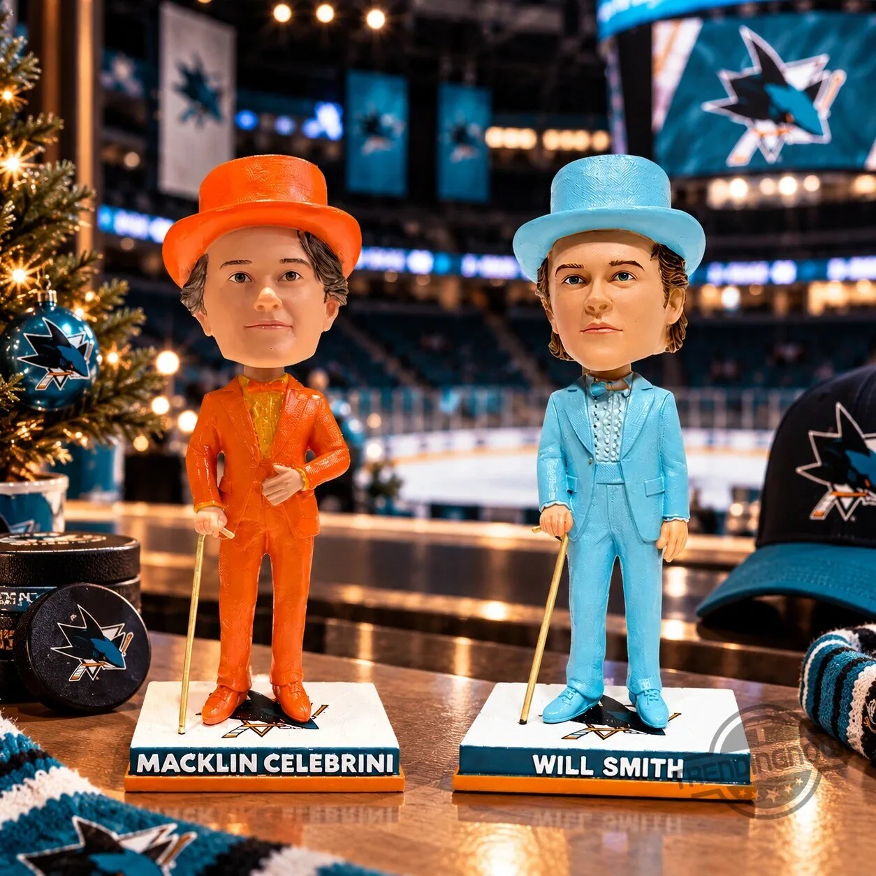 San Jose Sharks Macklin Celebrini And Will Smith Bobblehead Figure 5 San Jose Sharks Macklin Celebrini And Will Smith Bobblehead Figure
