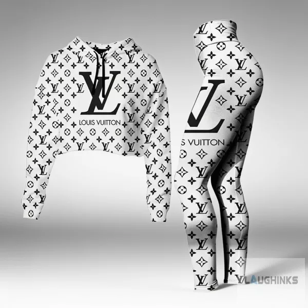 Black and White Monogram LV Set of Leggings and Crop Hoodie for Women