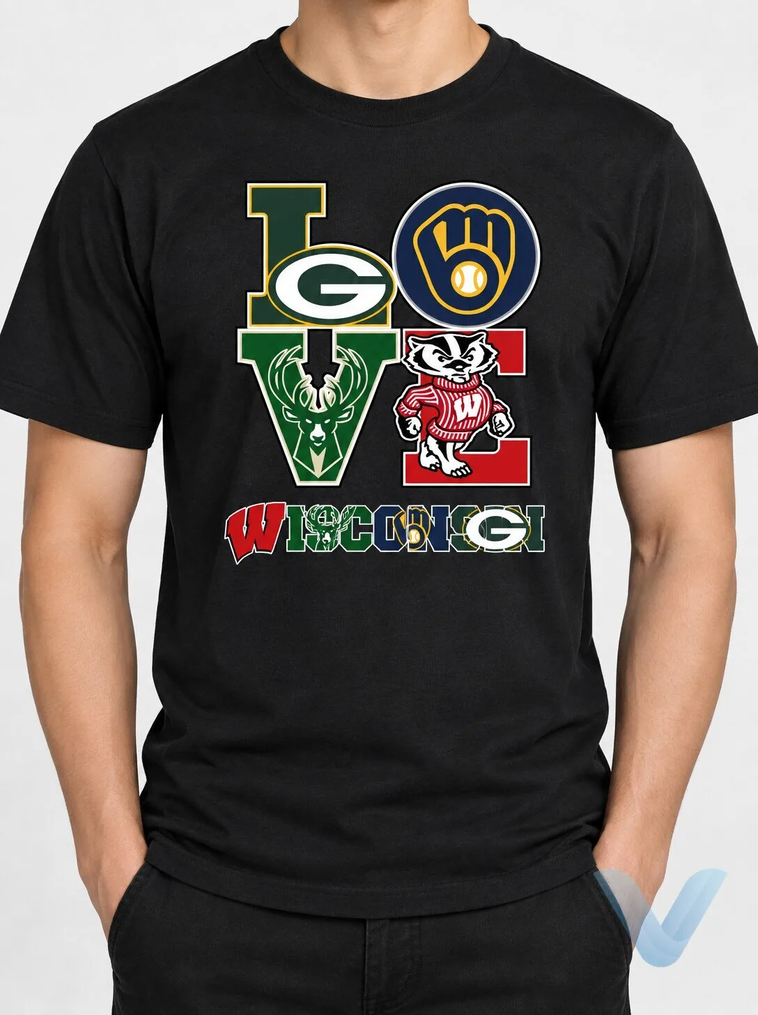 LOVE Wisconsin sports teams Green Bay Packers, Milwaukee Bucks, Milwaukee Brewers, and Wisconsin Badgers t shirt LOVE Wisconsin sports teams Green Bay Packers, Milwaukee Bucks, Milwaukee Brewers, and Wisconsin Badgers t shirt – image 4 of