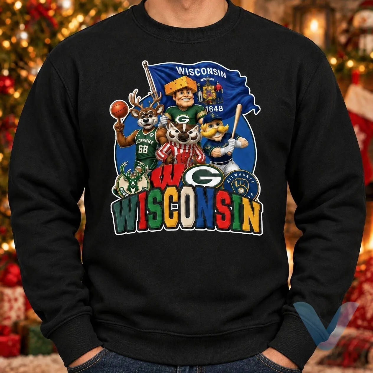 Wisconsin teams Green Bay Packers, Milwaukee Bucks, Milwaukee Brewers, and Wisconsin Badgers t shirt Wisconsin teams Green Bay Packers, Milwaukee Bucks, Milwaukee Brewers, and Wisconsin Badgers t shirt – image 2 of 3