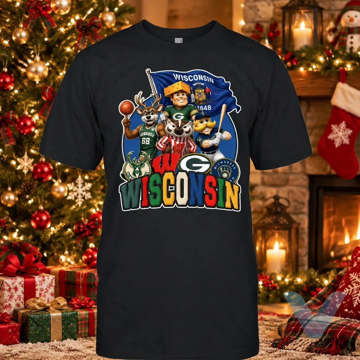 Wisconsin teams Green Bay Packers, Milwaukee Bucks, Milwaukee Brewers, and Wisconsin Badgers t shirt Wisconsin teams Green Bay Packers, Milwaukee Bucks, Milwaukee Brewers, and Wisconsin Badgers t shirt – image 3 of 3