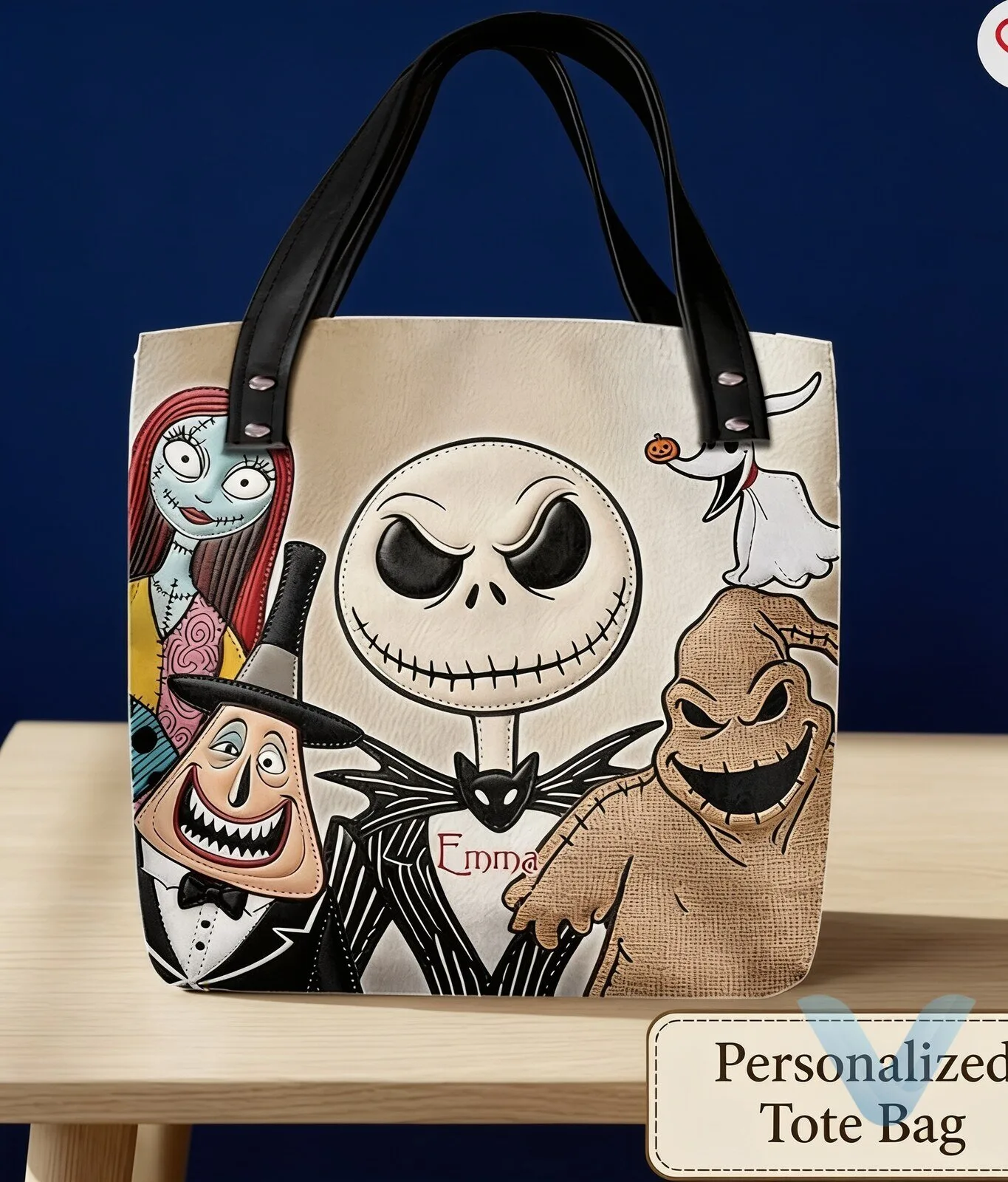 The Nightmare Before Christmas Jack Skellington, Sally, Zero, Lock, and Oogie Boogie personalized name tote bag 5 The Nightmare Before Christmas Jack Skellington, Sally, Zero, Lock, and Oogie Boogie personalized name tote bag