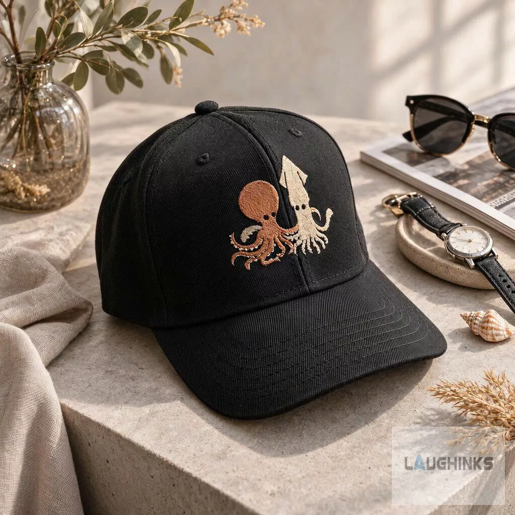 Octopus And Squid Embroidered Baseball Cap Dad Hat 4 Octopus And Squid Embroidered Baseball Cap Dad Hat