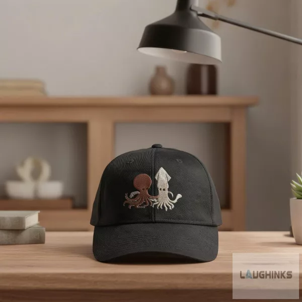 Octopus And Squid Embroidered Baseball Cap Dad Hat 2 Octopus And Squid Embroidered Baseball Cap Dad Hat