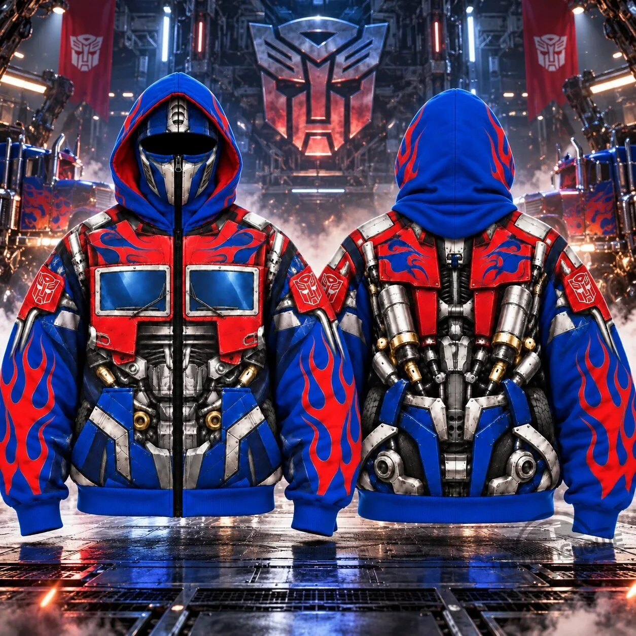Transformers Bumblebee Optimus Prime And Megatron Mech Armor Jackets Zip Up Mask Hoodie