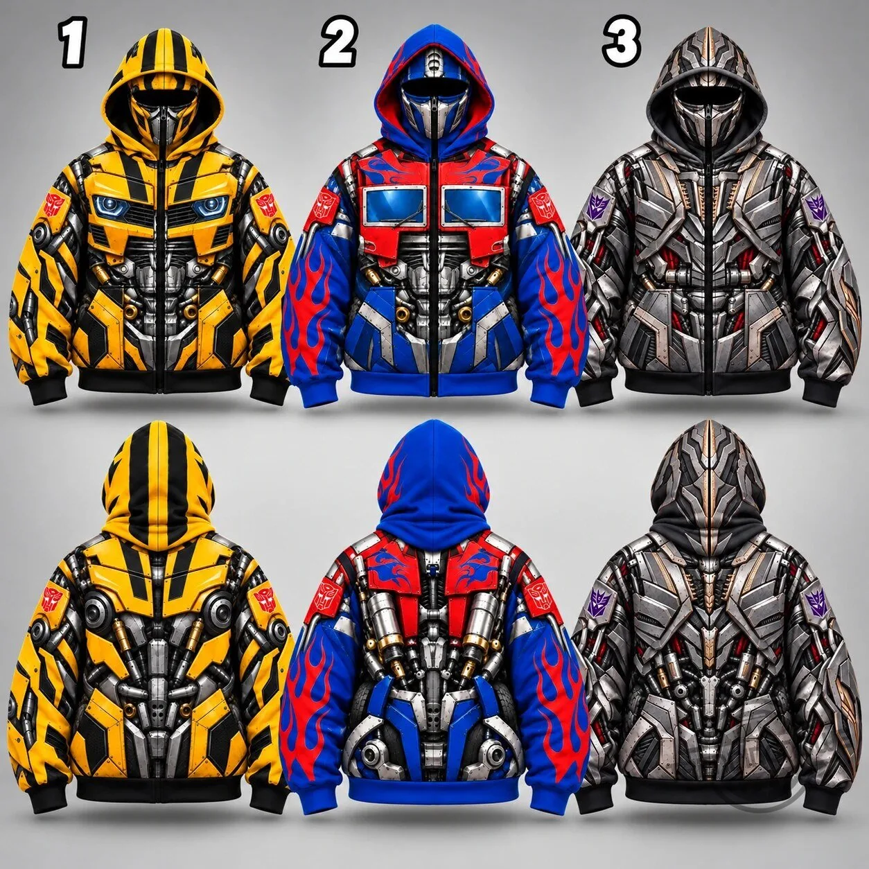 Transformers Bumblebee Optimus Prime And Megatron Mech Armor Jackets Zip Up Mask Hoodie 11 Transformers Bumblebee Optimus Prime And Megatron Mech Armor Jackets Zip Up Mask Hoodie