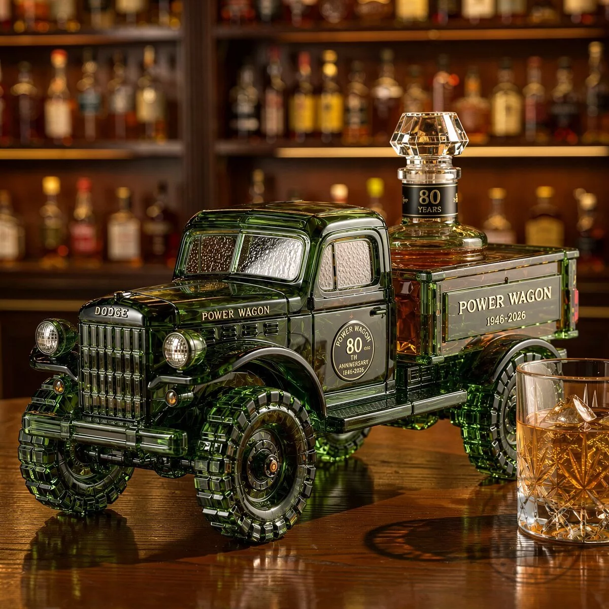 Dodge Power Wagon 80th Anniversary American Workhorse Decanter Whiskey Bottle