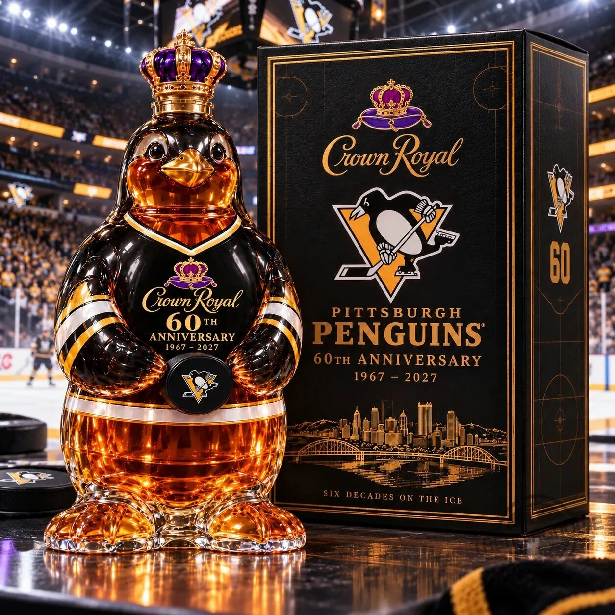 Crown Royal Pittsburgh Penguins 60th Anniversary Limited Edition Whisky Bottle Decanter 7 Crown Royal Pittsburgh Penguins 60th Anniversary Limited Edition Whisky Bottle Decanter