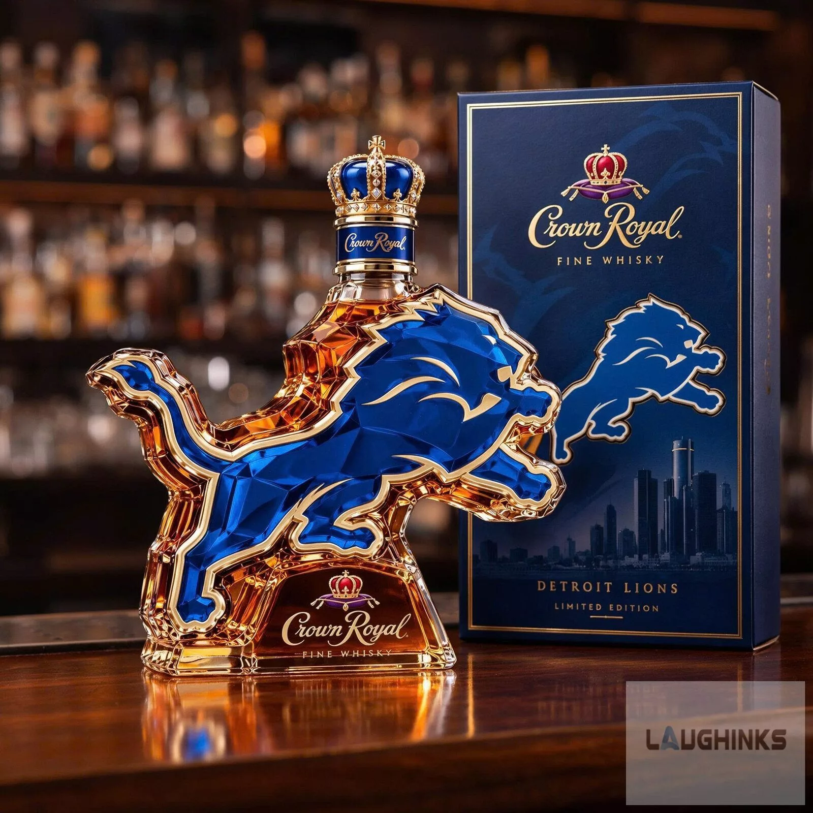 Crown Royal Detroit Lions Limited Edition Whiskey Decanter 4 Crown Royal Detroit Lions Limited Edition Whiskey Decanter