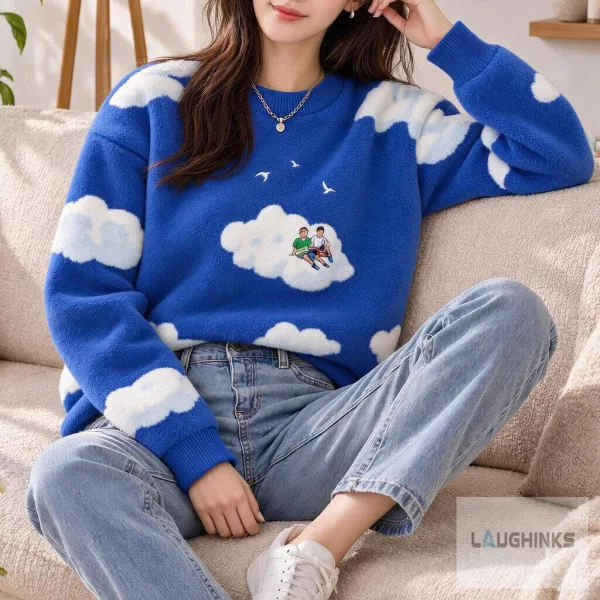 Ugly Ice Skating Cloud Pine Tree Sweater Crewneck Pullover Vintage Graphic