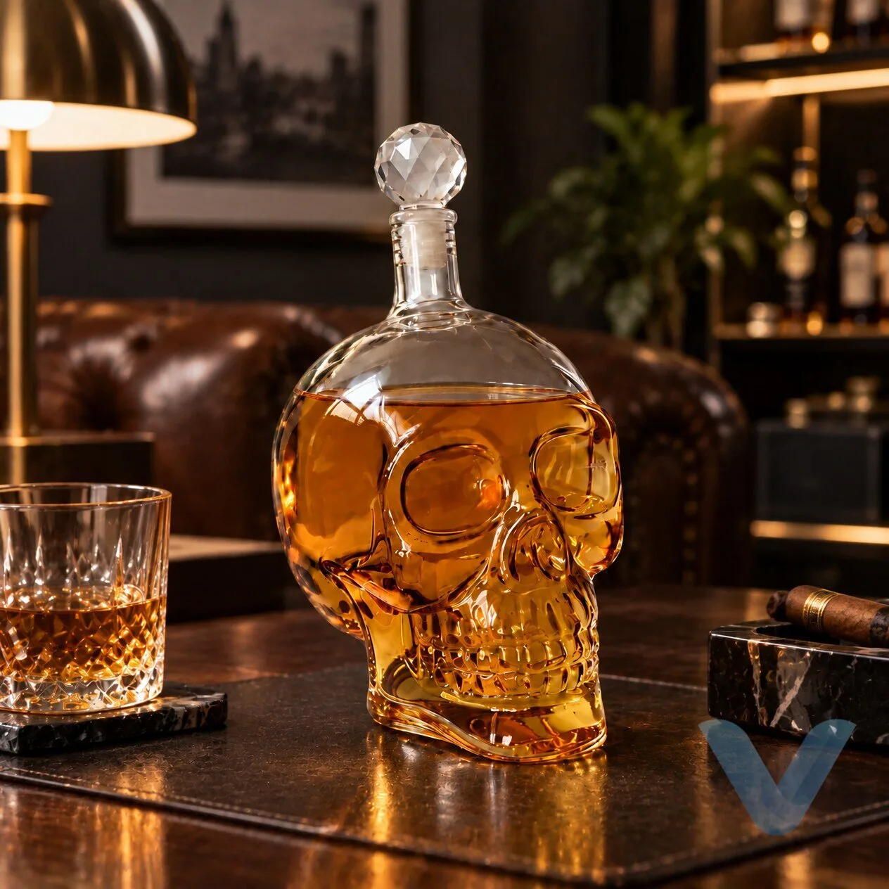 1980s Clear Glass Skull Decanter 4 1980s Clear Glass Skull Decanter